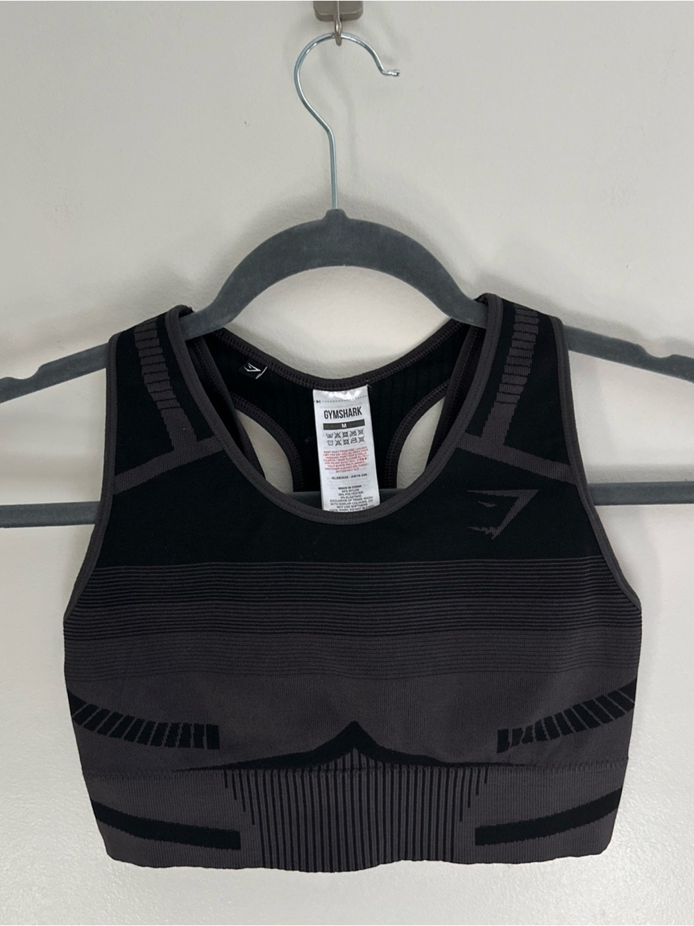 Gymshark Seamless Sports Bra Black Grey Racerback Womens Size M